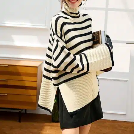 TOTÊME Oversized striped wool and cotton blend turtleneck knit sweater 7 result