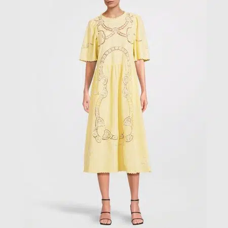 SEA Vesna broderie anglaise trimmed embroidered cotton and linen blend midi dress 9 result